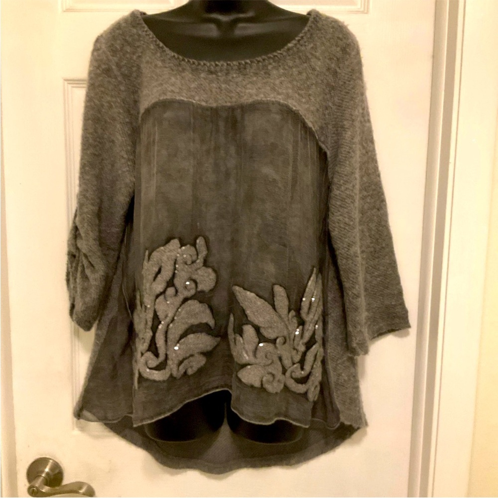 Belle France Italy Womens‎ Layered Sweater Wool Mohair Sequins Boho Size M
